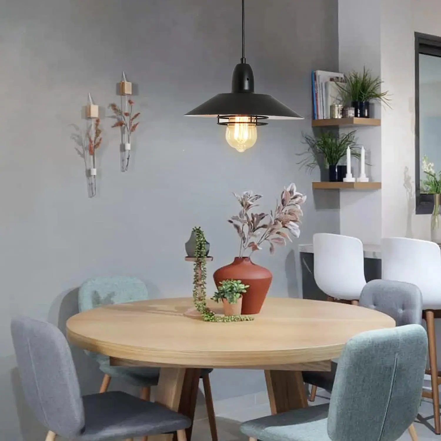 Vintage Pendant Light Black Fixture Pendant Light with Spring Frame Adjustable Metal Pendant Light, E26 [Bulb Not Included]