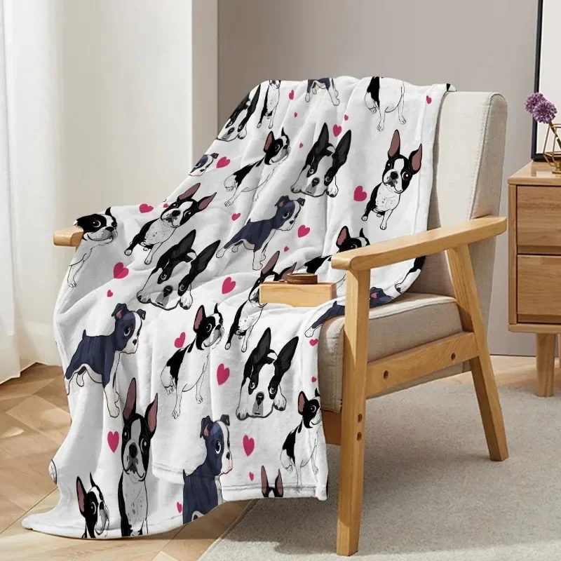 Funny Pug Dog Blanket Cute Pug Dog with Erect Ears Design Flannel Fleece Throw Blanket Soft Blanket for Bed Couch Sofa Chair