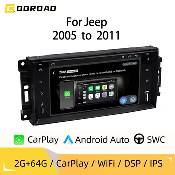 7-calowe radio do Jeepa Commander Compass Grand Cherokee 2005-2011 z bezprzewodowym CarPlay, Android Auto, nawigacją GPS, Bluetooth i sterowaniem kierownicą.