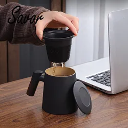 400ML Ceramic Mug Tea Cup with Infuser Household Belt Filter Double Wall Mug Drinkware Office with Handle Tea Strainer Lid