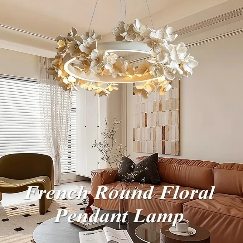 

French Round Floral Decor Chandelier Cream Restaurant Living Dining Room Kitchen Table White Resin Double Hanging 1 sold 100K+ s