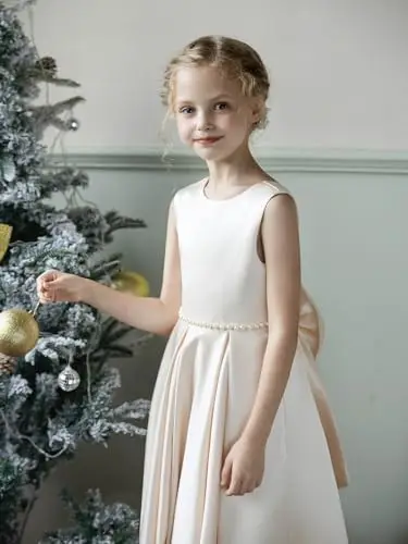 فستان فتاة الزهور من الساتان اللؤلؤي بربطة عنق، مع تصميم بدون ظهر، فستان حفلة عيد ميلاد الأميرة الجميلة، فستان التواصل #2