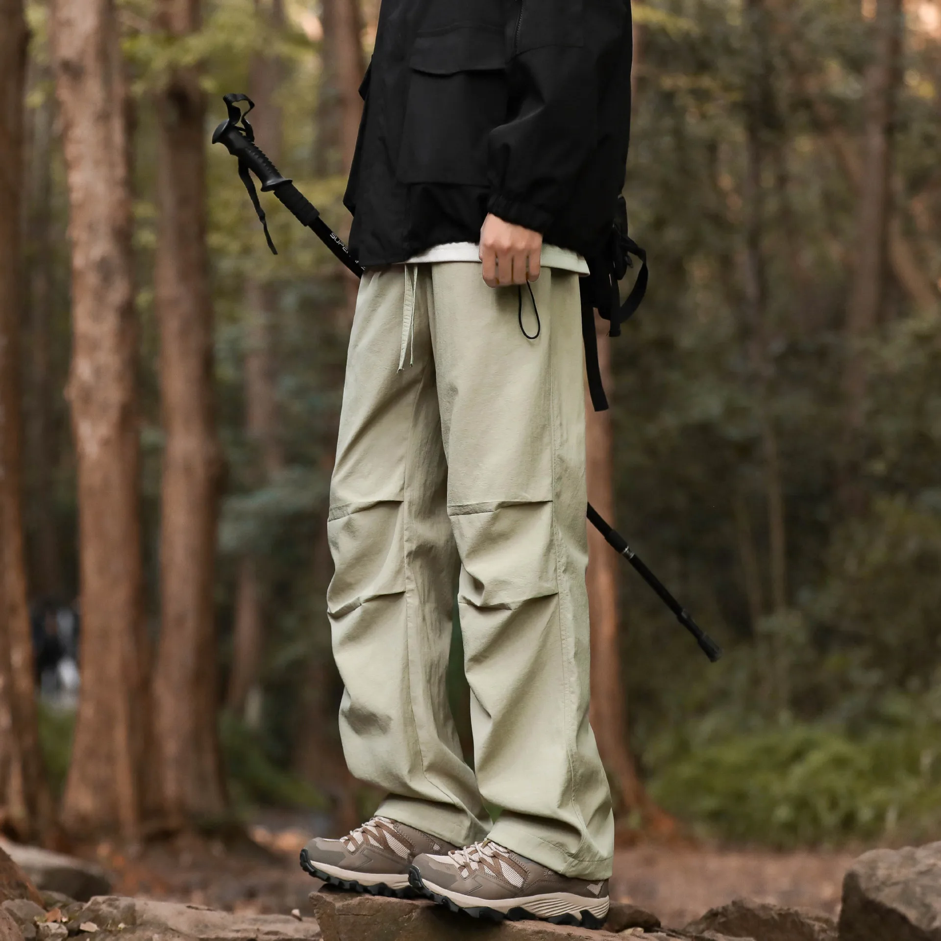 النمط الأمريكي خمر أزياء الرجال الرباط عارضة العصرية بلون واسعة الساق مستقيم الحرير الجليد البضائع السراويل الذكور السراويل #1