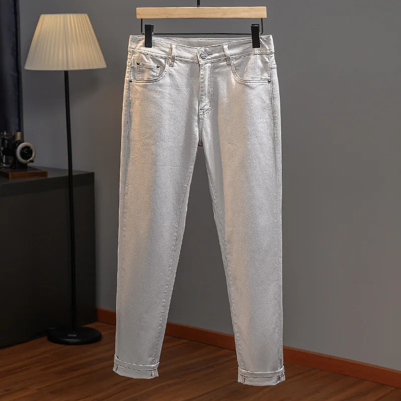 2024 autumn new jeans men's Stretch Slim high-end casual light luxury and simplicity all-match mute trousers