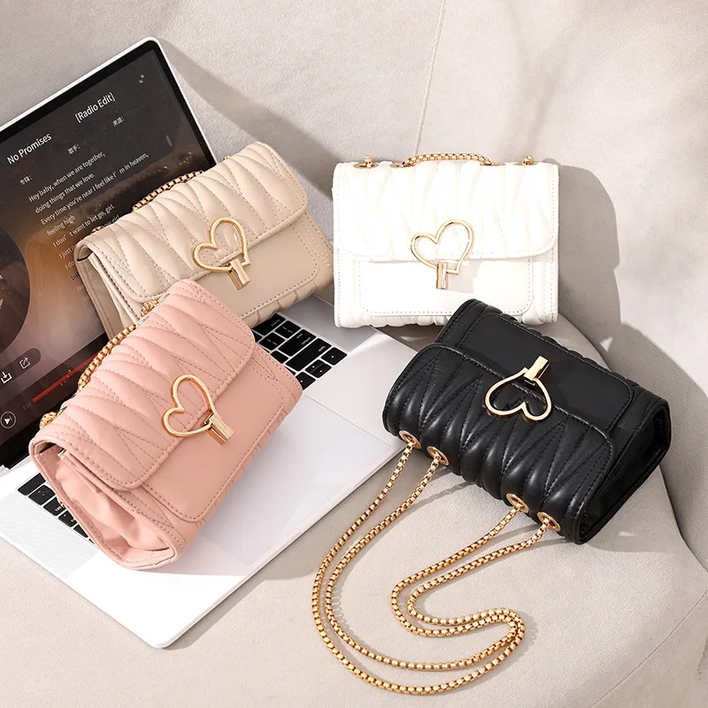 Love lock small bag 2024 trendy fashion Joker solid color rhombic embroidered slung high quality shoulder bag.