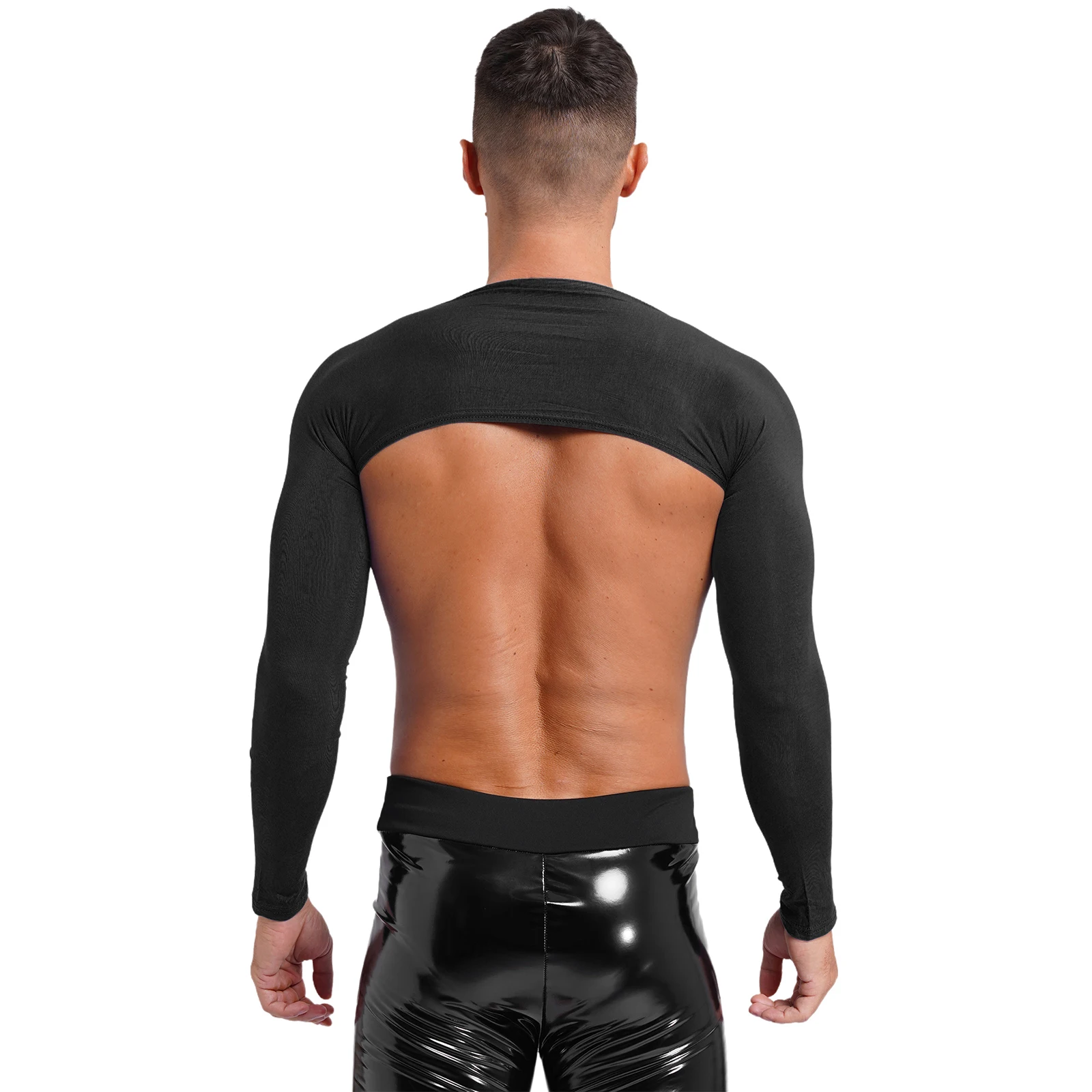 Sexy Mens Full Open Front Crop Top Long Sleeve Cardigan Muscle Showing Gym Sports Bolero Shrug Tops for Showing Body