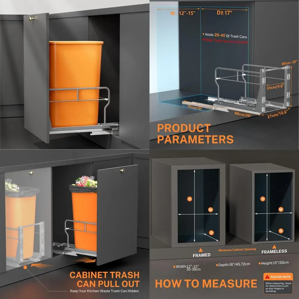 

Pull Out Trash Can Cabinet Organizer with Soft-Close Slides, Garbage Can Not Included, DIY Kit for Under Cabinet Waste Bin Stora