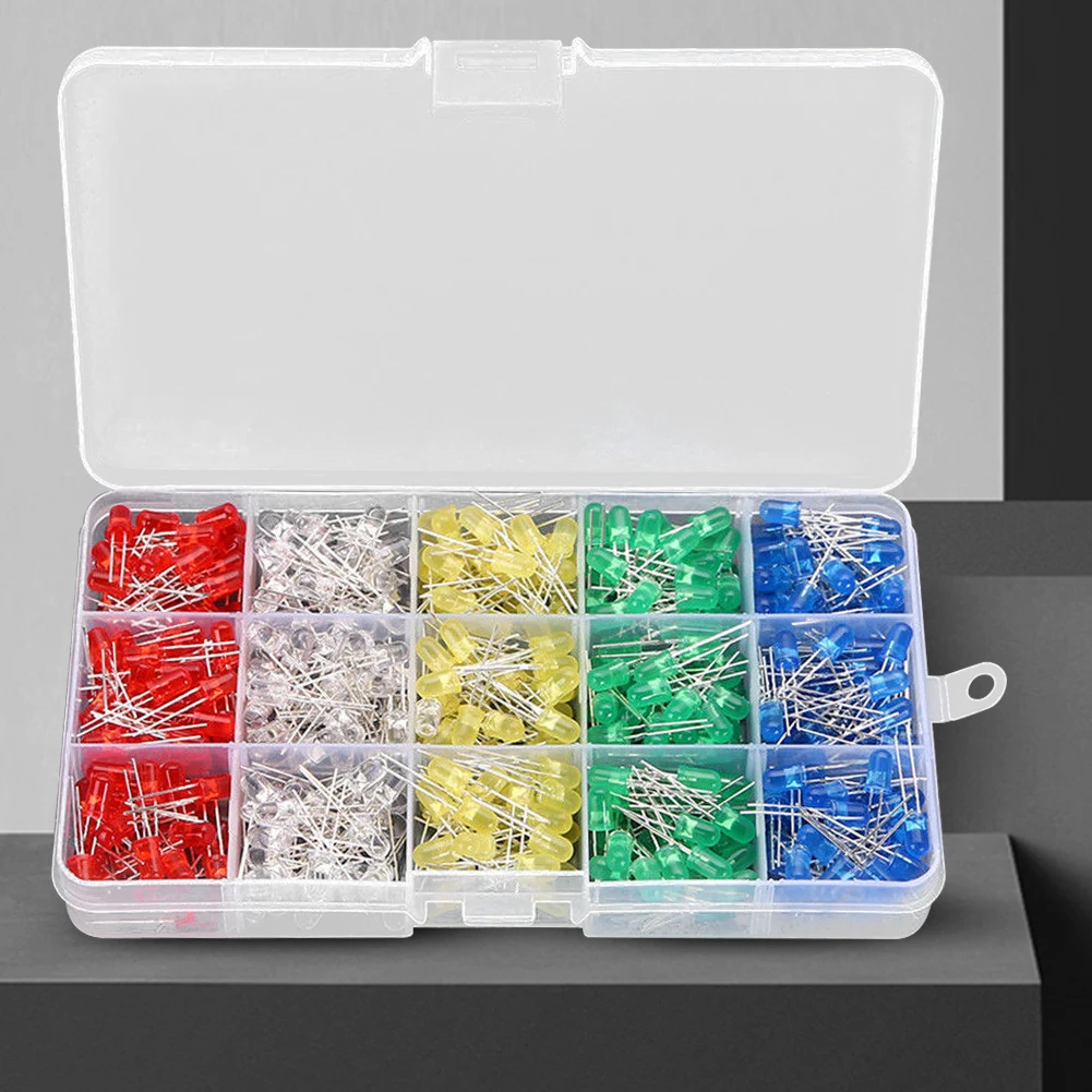 500Pcs LED Light-Emitting Diode 100Pcs/Color 5MM Luminous Diode Kit LED Light Emitting Diode Set for DIY Electrical Maintenance