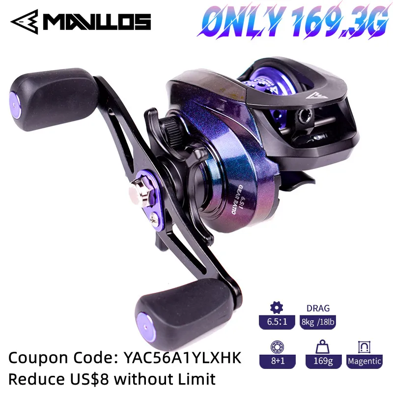 Mavllos Pioneer II Bait Casting Fishing Reel Left Right Hand 169g Ultralight Aluminum Spool BFS Profile Fishing Baitcasting Reel