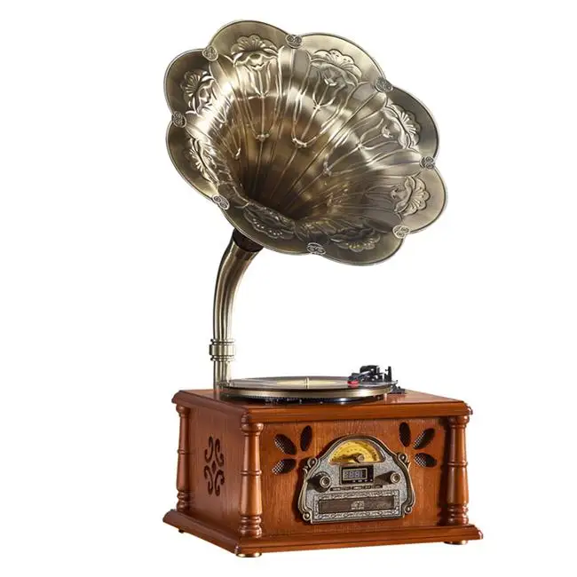 

Real wood the phonograph ancient pure copper loudspeakers LP/USB/FM/ player