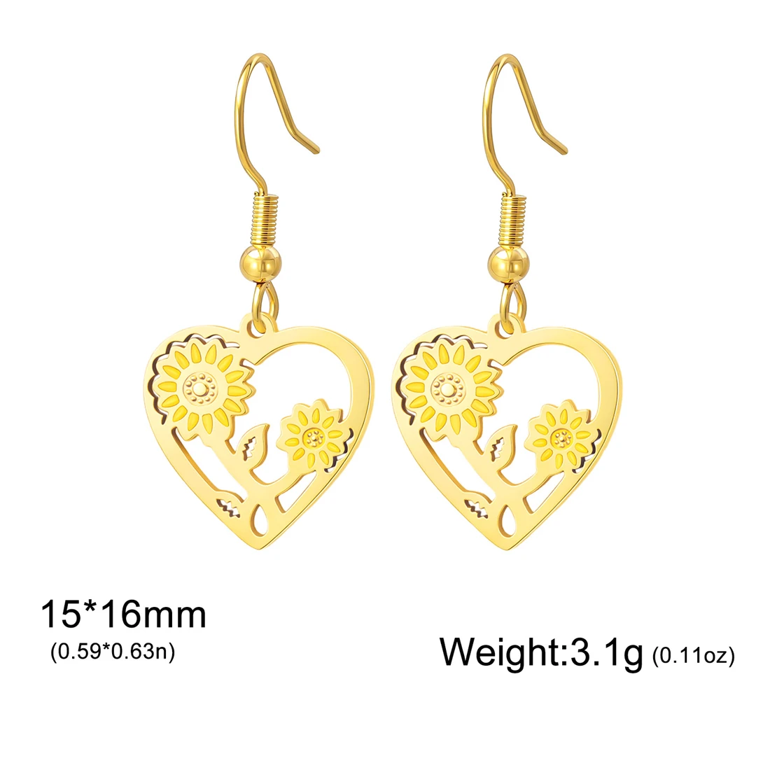 Eueavan Tropfenöl-Herz-Sonnenblumen-Ohrringe aus Edelstahl, Romantische Blumen-Ohrhänger für Frauen und Mädchen, Trendiger Schmuck als Geschenk – Detail 9