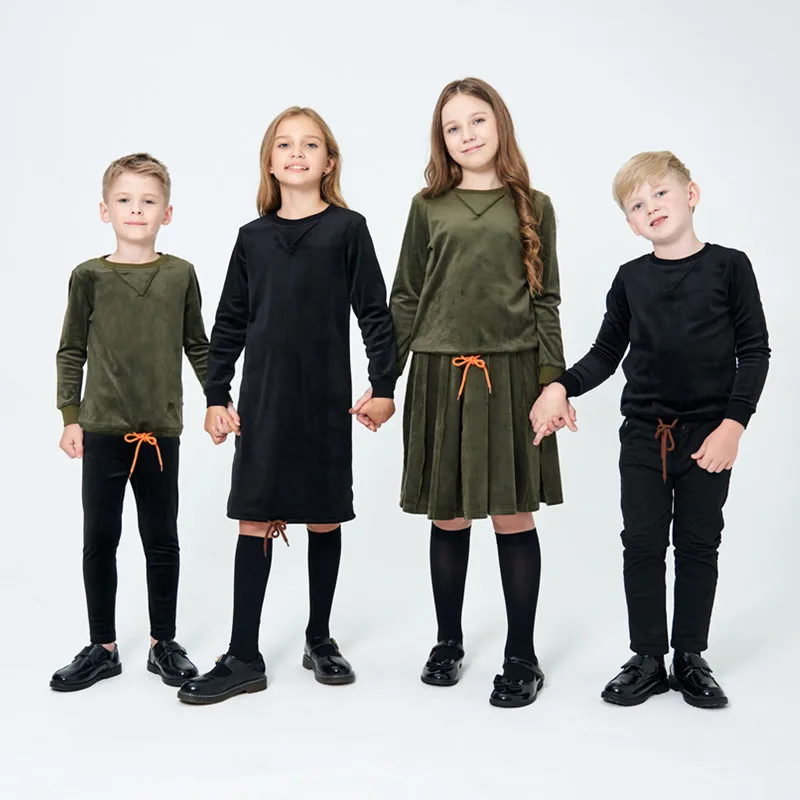 Ensemble haut et robe en velours pour enfants, vêtements assortis pour la famille, mode décontractée pour garçons et filles, collection automne et