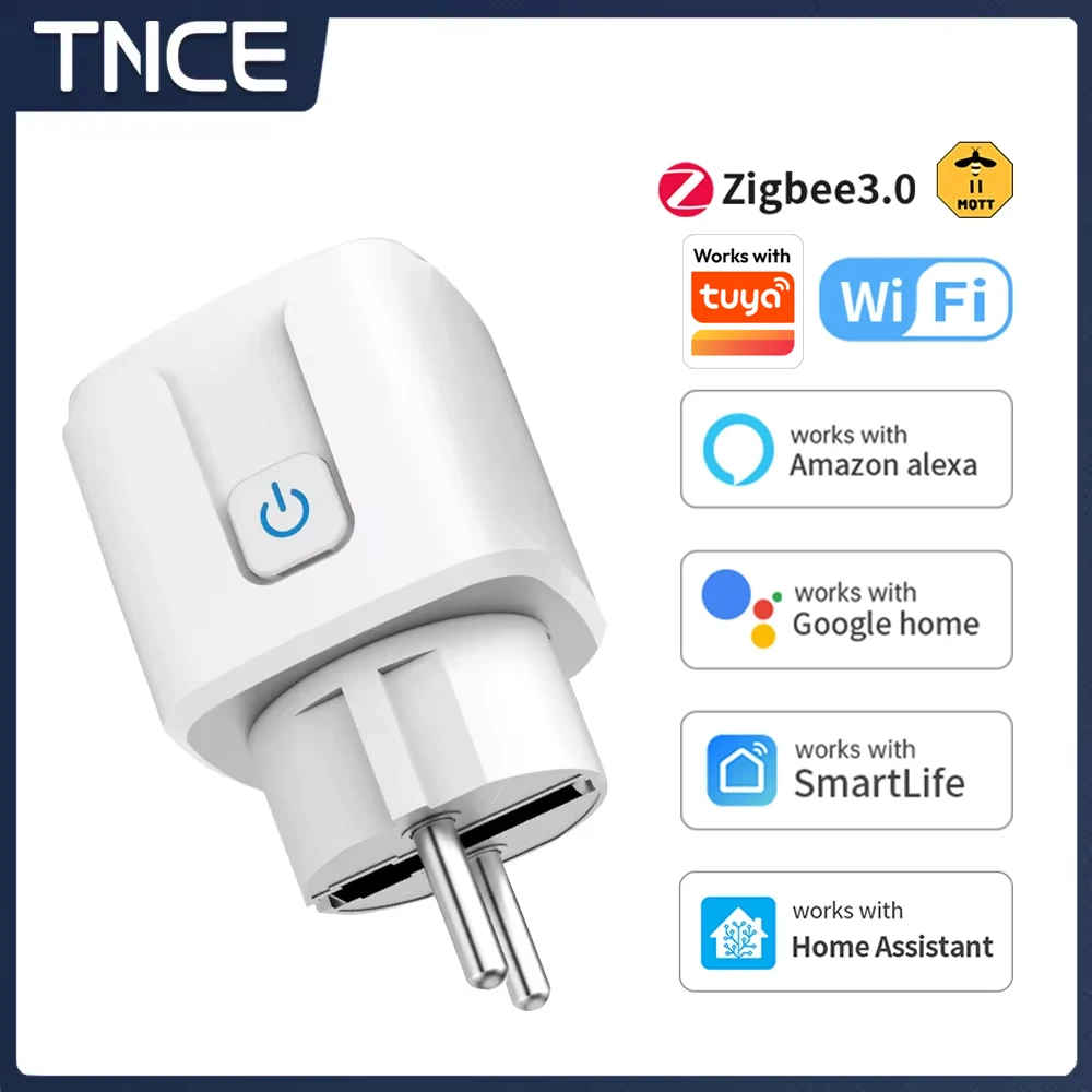 Tomada Inteligente Tuya WIFI EU 16A/20A com Monitoramento de Energia, Controle por Voz para Casa Inteligente, Compatível com Google Home e Alexa