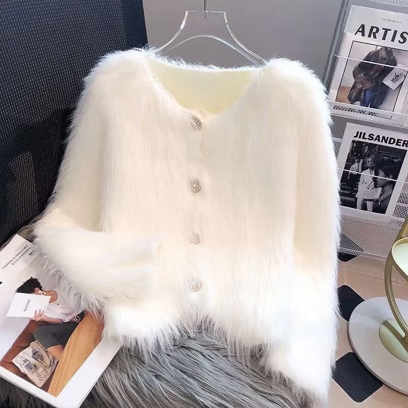 Imitation mink cashmere knitted cardigan sweater coat women autumn and winter 2023 popular European soft cardigan sweater female