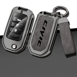 Funda de cuero para llave de coche de aleación de Zinc para Honda Civic 8th gen, carcasa de repuesto plegable, accesorios para automóviles