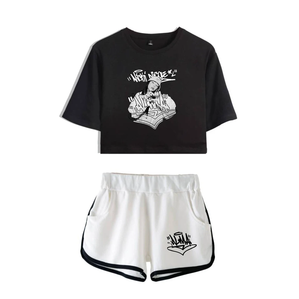 

Nicki Nicole ALMA Merch Rapper Two Piece Set Short Sleeve Crop Top Navel Tee+Shorts Hip Hop Women's Sets