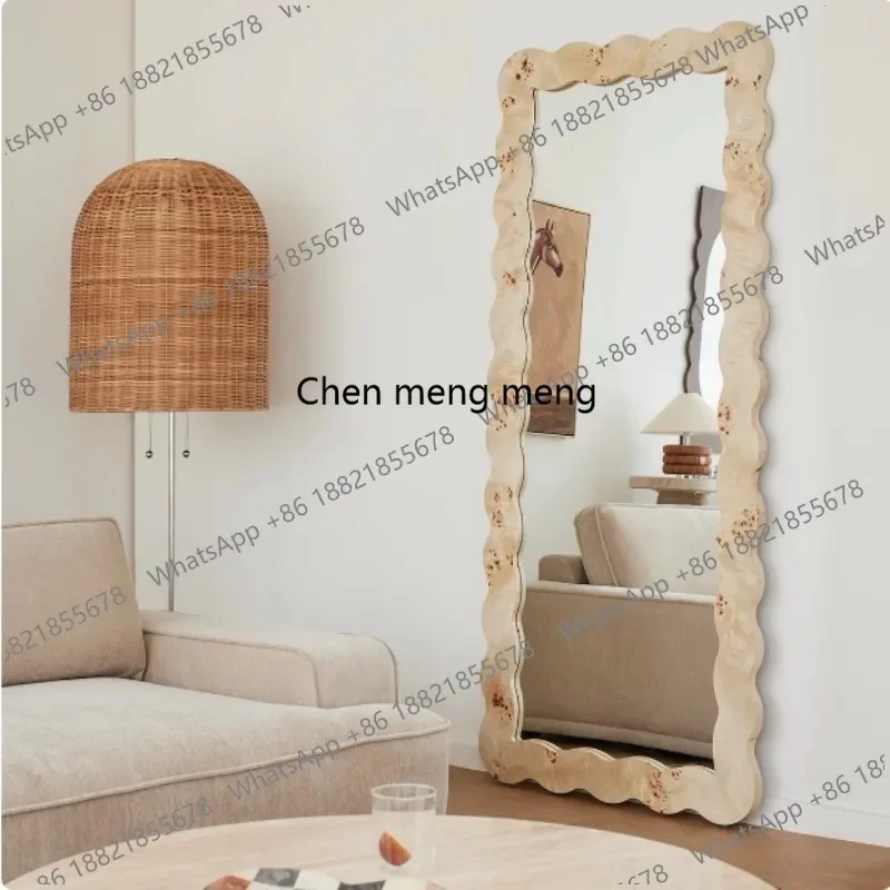 B182 tree tumor wood grain frame full body floor mirror thickened mirror showing height and thinness Nordic minimalist suspensio