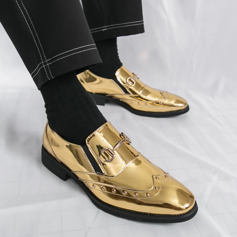 Men Loafers PU Splicing Rivet Decoration Trendy Banquet Hairstylist Men Shoes Size 38-46