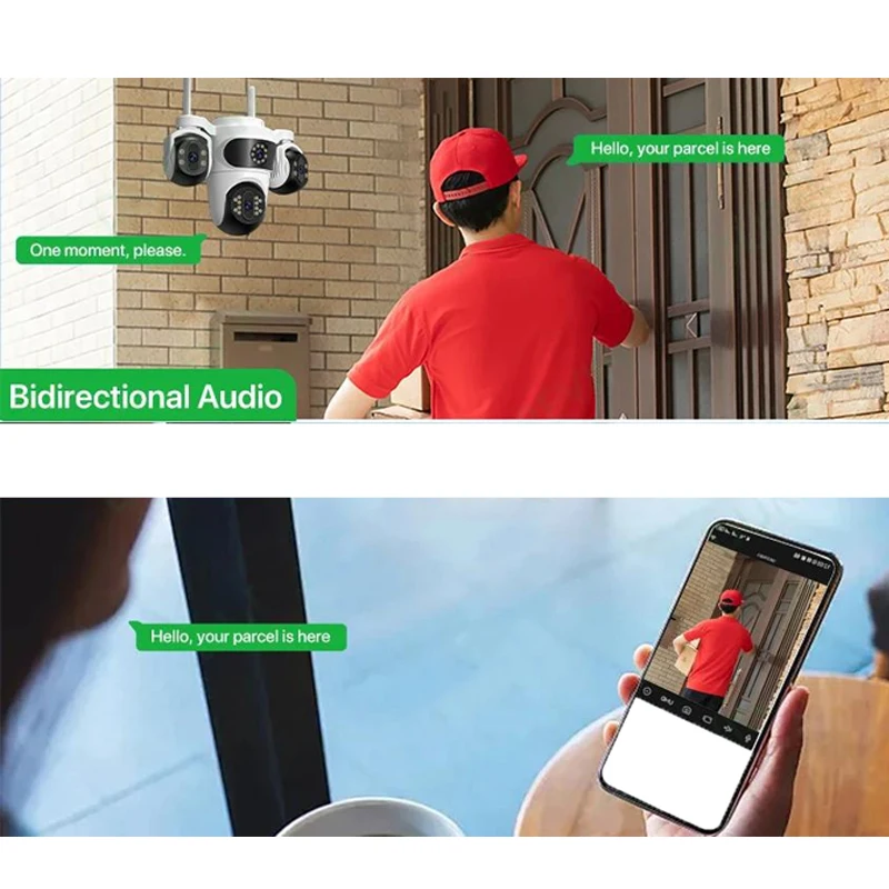 15MP 6K WIFI Security Camera Four Lens Three Screen PTZ Camcorder Human Detection Surveillance HD Wireless Monitor Cam for Home