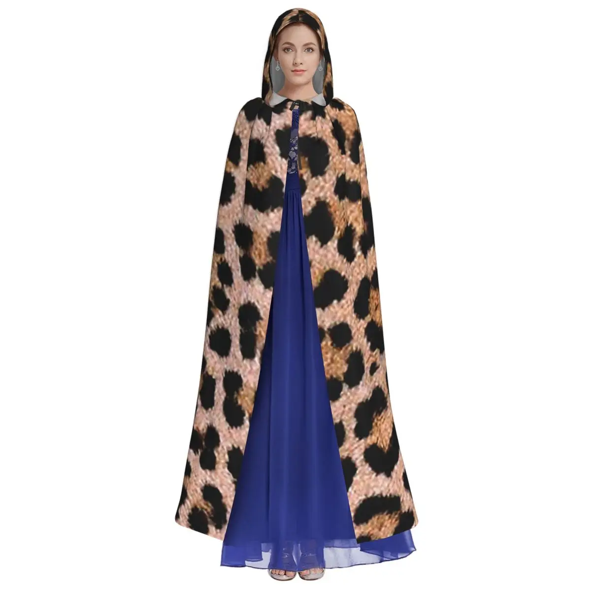 Cheetah Print Leopard Texture Print Long Hooded Cloak Witch Medieval Costume Cosplay Cape HalloweenVampire Adult Unisex