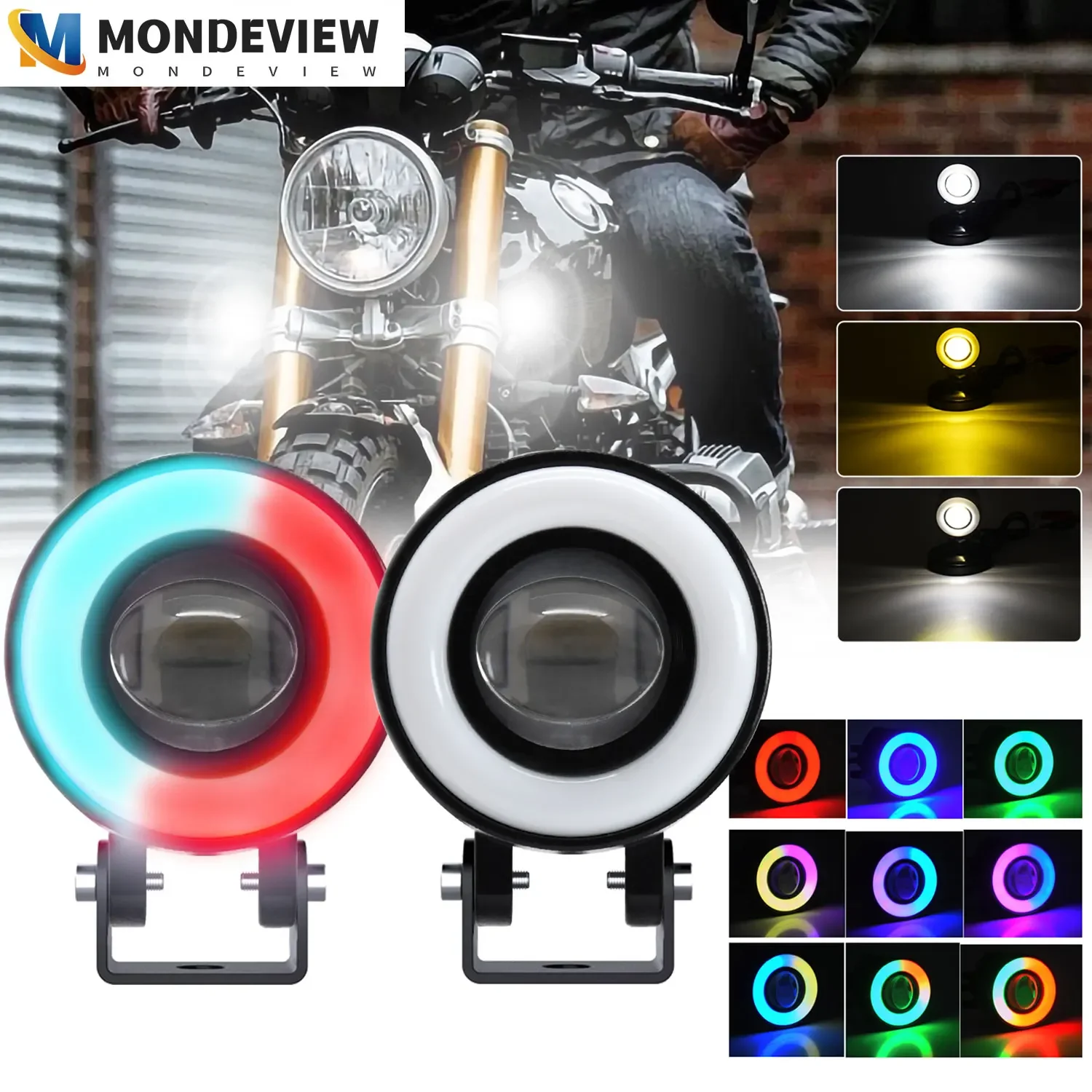 MONDEVIEW SD3 Colorful 8000LM High Brightness Motorcycle Spotlight 6000K Yellow White Light 80WSUV ATV Jeep Auxiliary Light