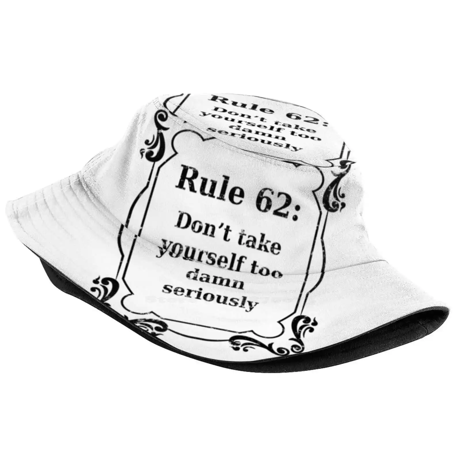 Rule 62 , Don't Take Yourself Too Damn Seriously - Distressed Grunge Effect Korean Ladies Outdoor Sun Hat Bucket Cap Sobriety