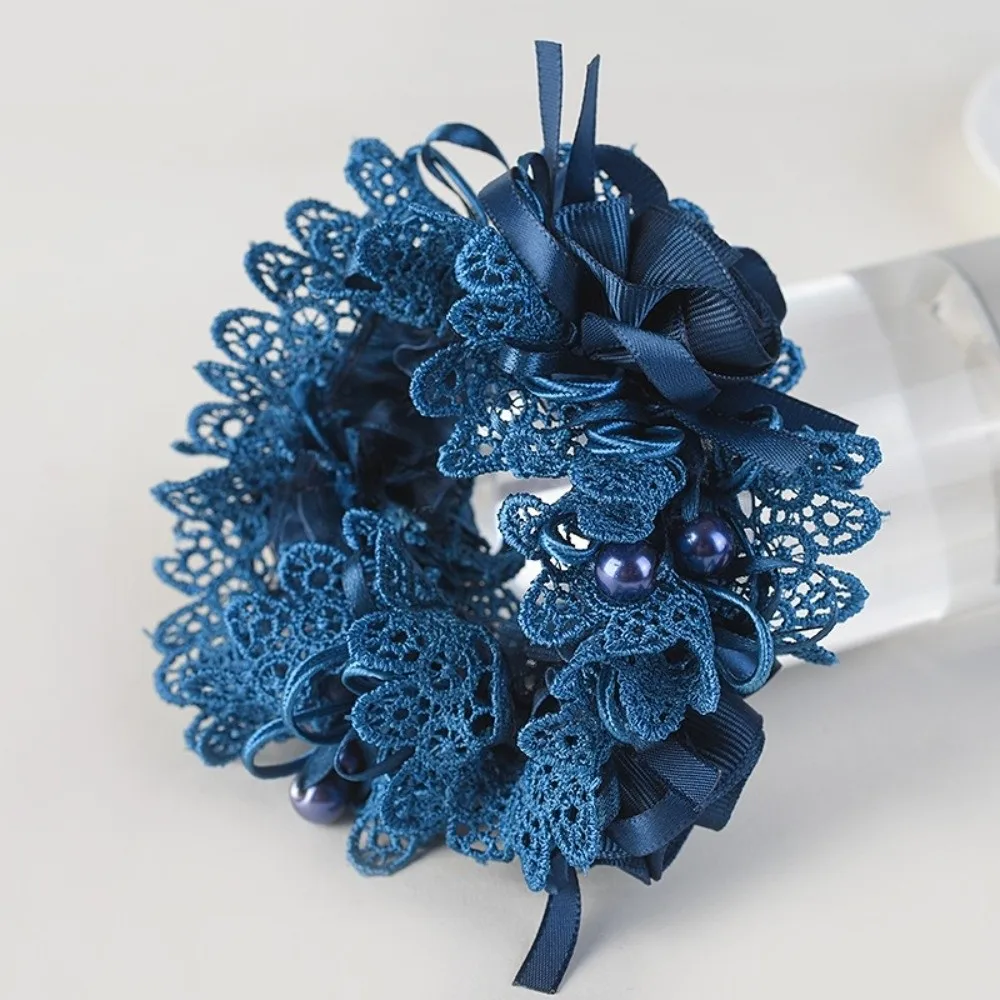 Sweet Lace Hair Tie Polyester Fabric Bow Flower Embroidered Hair Scrunchies Lightweight Hair Rope Hair Accessory Bridal Hair