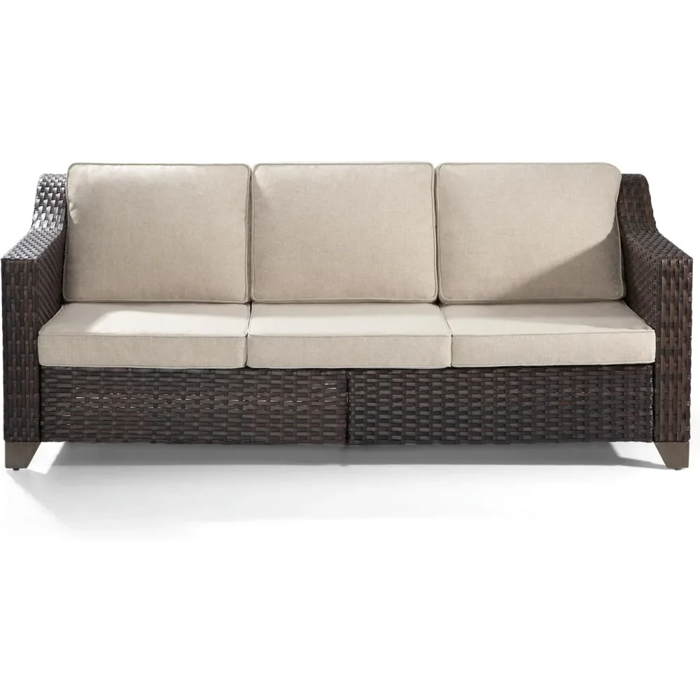 Factory Direct 2026 for Garden Backyard Porch(Brown/Beige) Patio Couch, All Weather Outdoor Couch 3-Seat Sofa with High Back