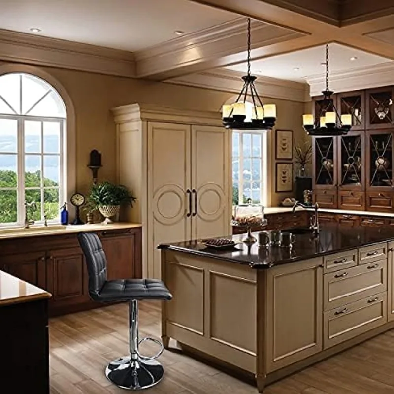 PU Leather Adjustable Bar Stools with Back, Set of 2, Counter Height Swivel Stool, Barstools for Kitchen Counter