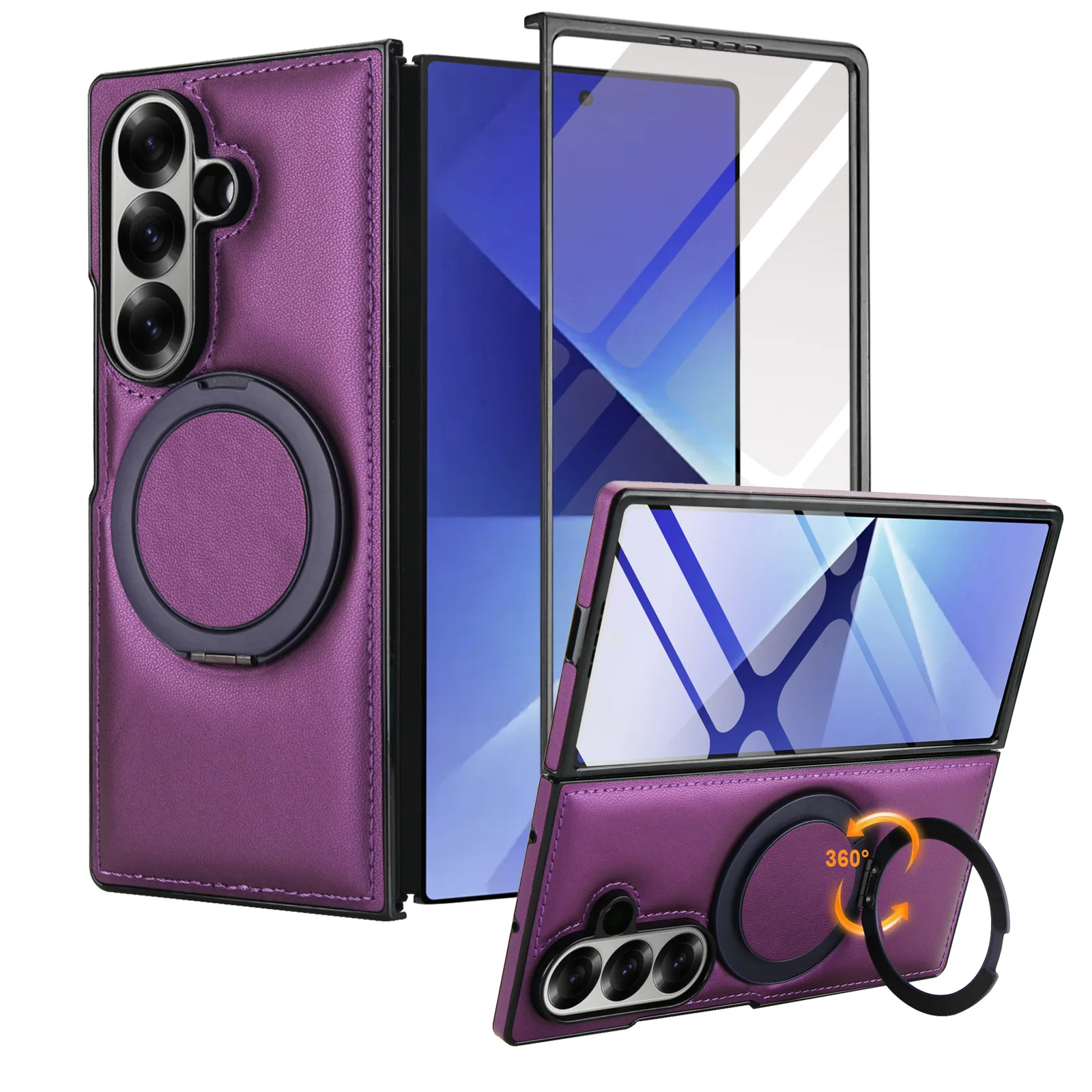 

case for Samsung Z FOLD 7 6 5 4 3 360 magnetic rotating bracket protective case full coverage Shock Proof Anti-Fingerprint plain