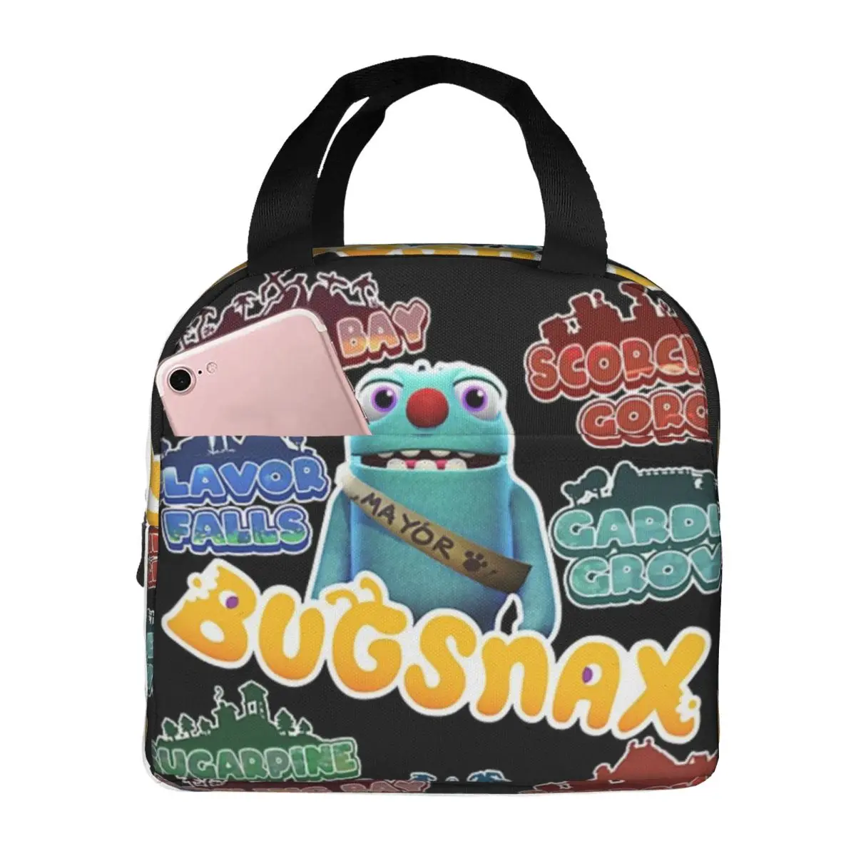 Bugsnax Locations Fan Art Pack Pink Kinda Bug Lunch Bags Insulated Bento Box Portable Lunch Tote Picnic Bags Cooler Thermal Bag