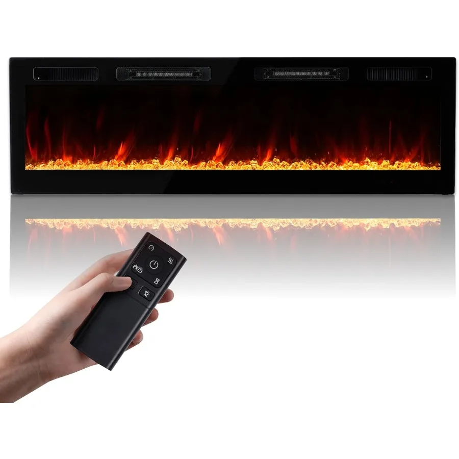 

Electric Fireplace Wall Mounted 60 1500W Insert Fireplaces Recessed Heaters with 3 Heating Modes Slim Black Design Remote Contr