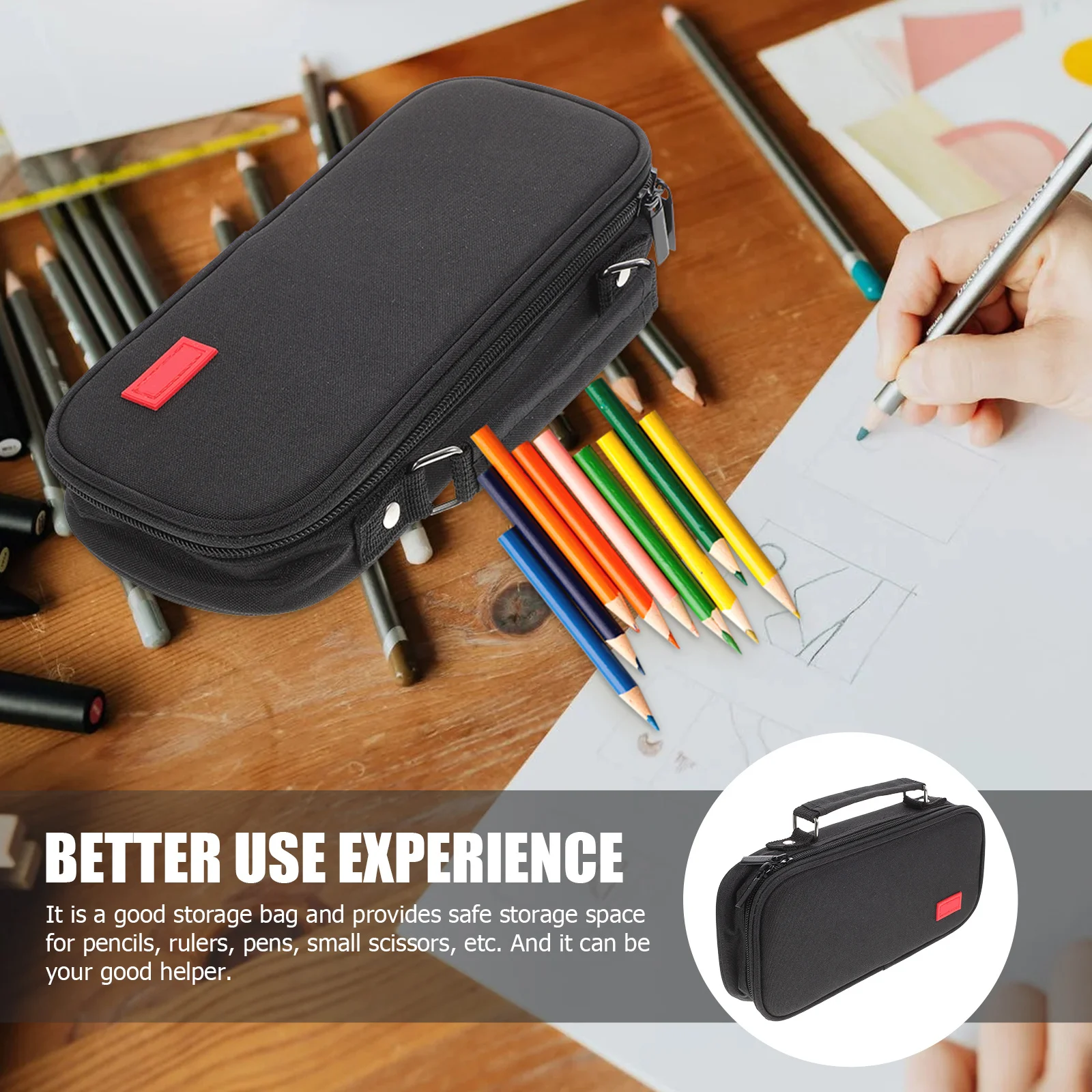 Large Capacity Pencil Bag Portable Stationery Organizer For Students Kids Canvas Zipper Pen Pouch Multi-Function Household