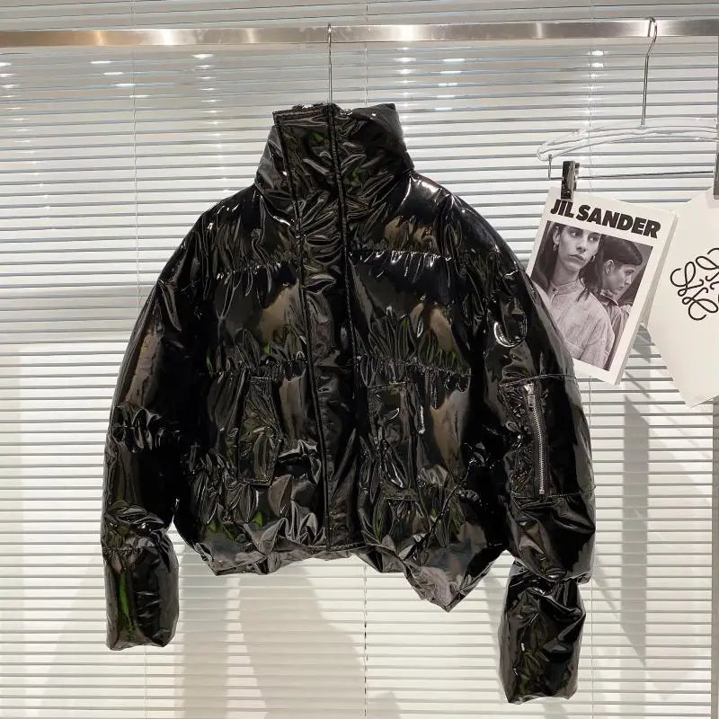 Women's Winter Cotton Top Jacket Zipper Glossy Standing Collar Thickened Warm Casual Loose Comfortable New Niche Versatile Slim