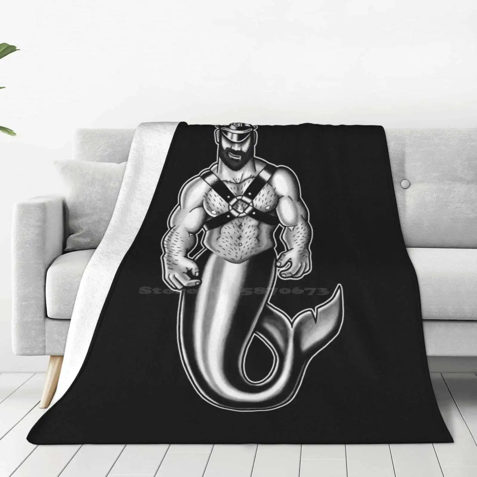 Muscular Leather Merman Fashion Soft Warm Throw Blanket Ericnoseli Eric Noseli Tattoo Artist Tattoo Design Tattoo Style Black