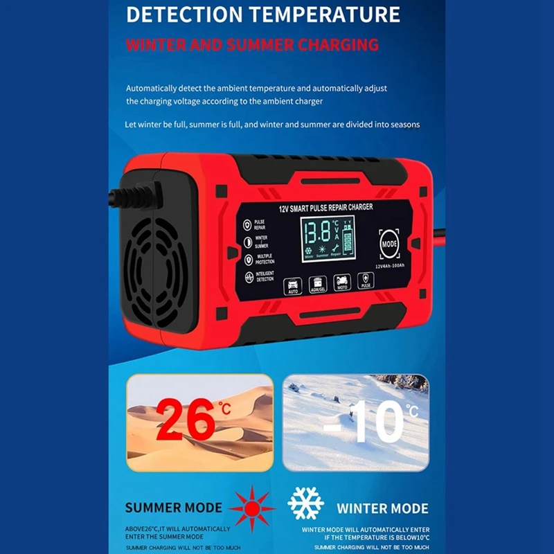 12V&24V 6A Smart Fully Automatic Battery Charger With Temperature Compensation For Car Truck Motorcycle Battery