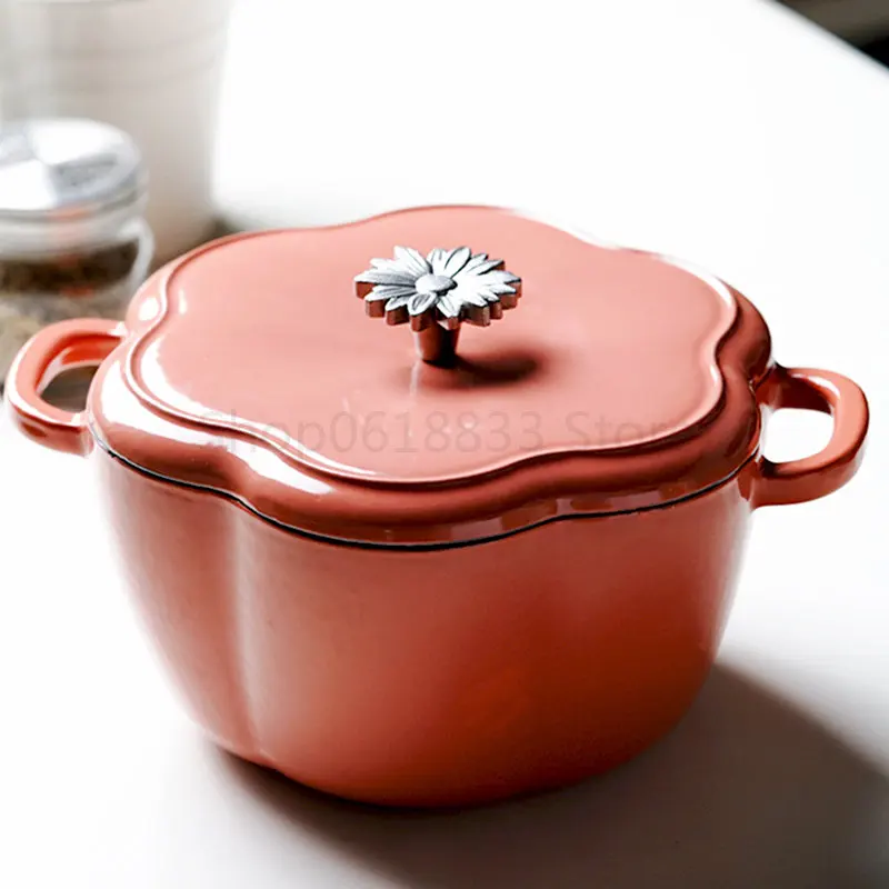 2.7L  Petal Shape Enameled Cast Iron Soup Pots Household Multi-purpose Double Ear Cooking Pot Frying Stew Pot Kitchen Pans