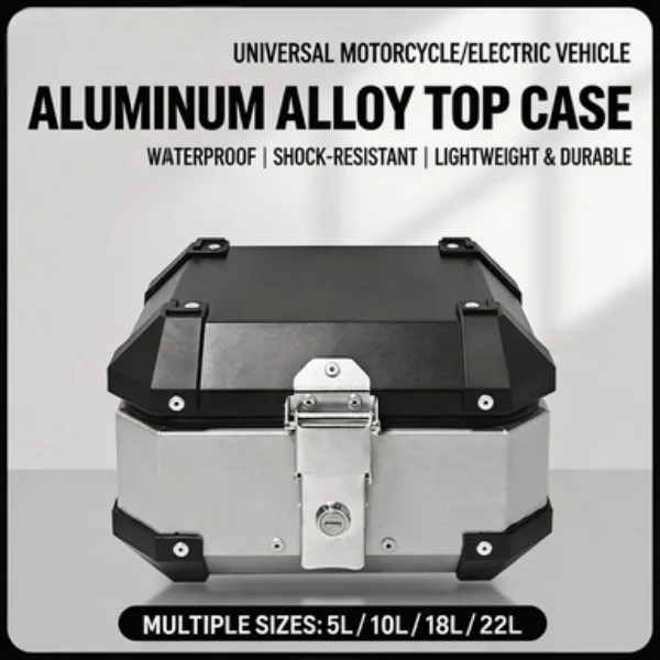 Universal   Aluminum Alloy Motorcycle Tail Box 5L 8L 10L 13L 15L 18L 22L 25L Rear Luggage Storage Trunk Box