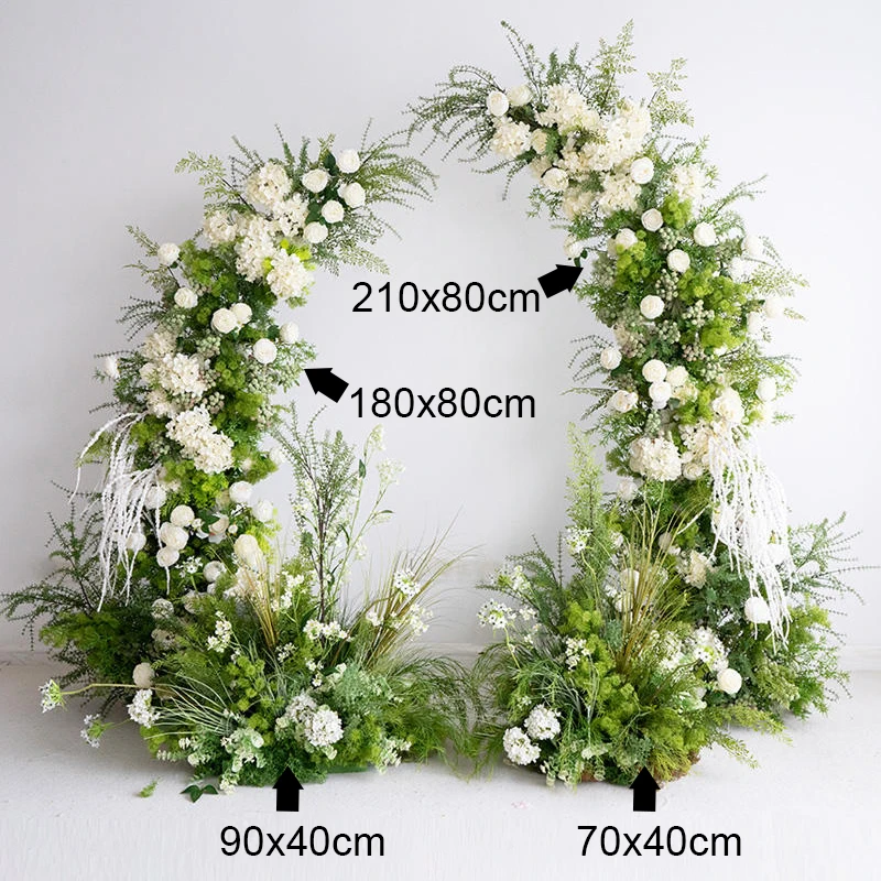 Uflower Groene Planten Blad Witte Roos Bloem Rij Bruiloft Achtergrond Hoorn Boog Stand Decor Podium Gangpad Vloer Bloemstuk Prop