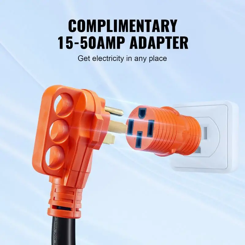 50 ft RV Extension Cord, 50 Amp, Heavy Duty STW RV Power Cord, NEMA 14-50R Female NEMA 14-50P Male Plug, with LED Indicator Handle 15A Adapter, for RVs, trams, generators, campers, ETL Listed view 8