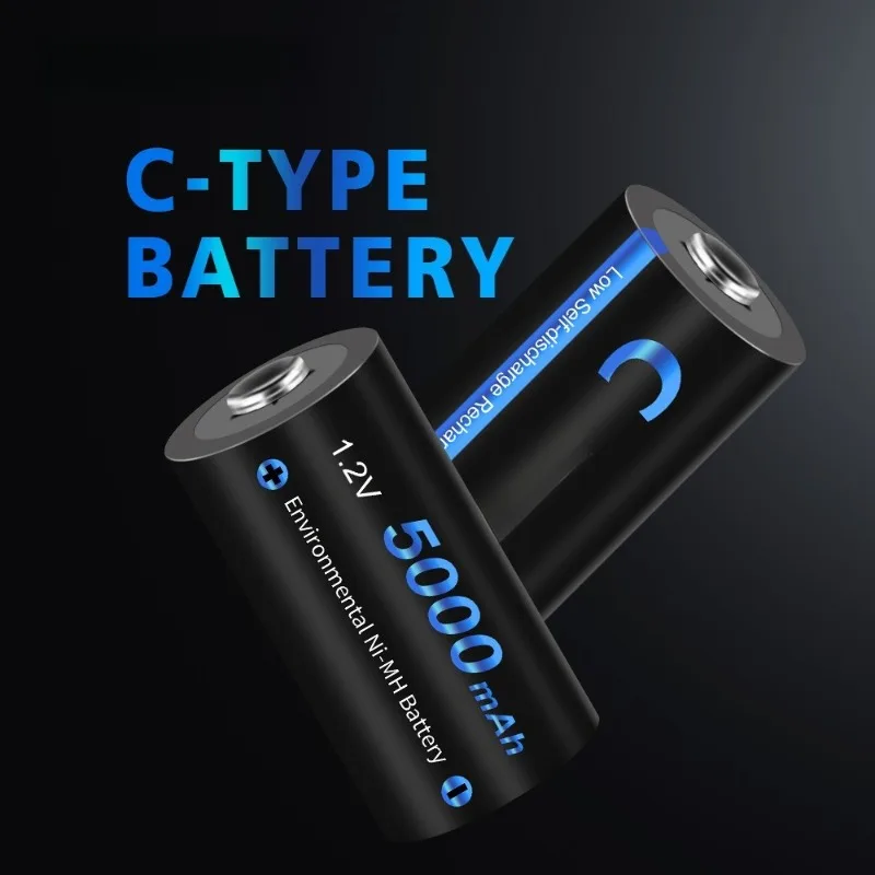 For Flashlight Gas Cooker Radio Clock Trash 1.2V C Size Rechargeable Battery 5000mAh Type C LR14 R14 NIMH Battery C Cell