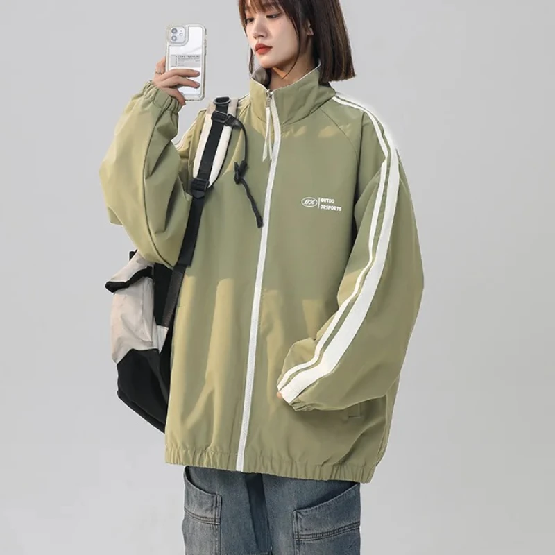 

Корейская куртка большого размера Y2K, женская осенняя двусторонняя одежда, ветровка на молнии, спортивная верхняя одежда, женская уличная одежда, университетское пальто