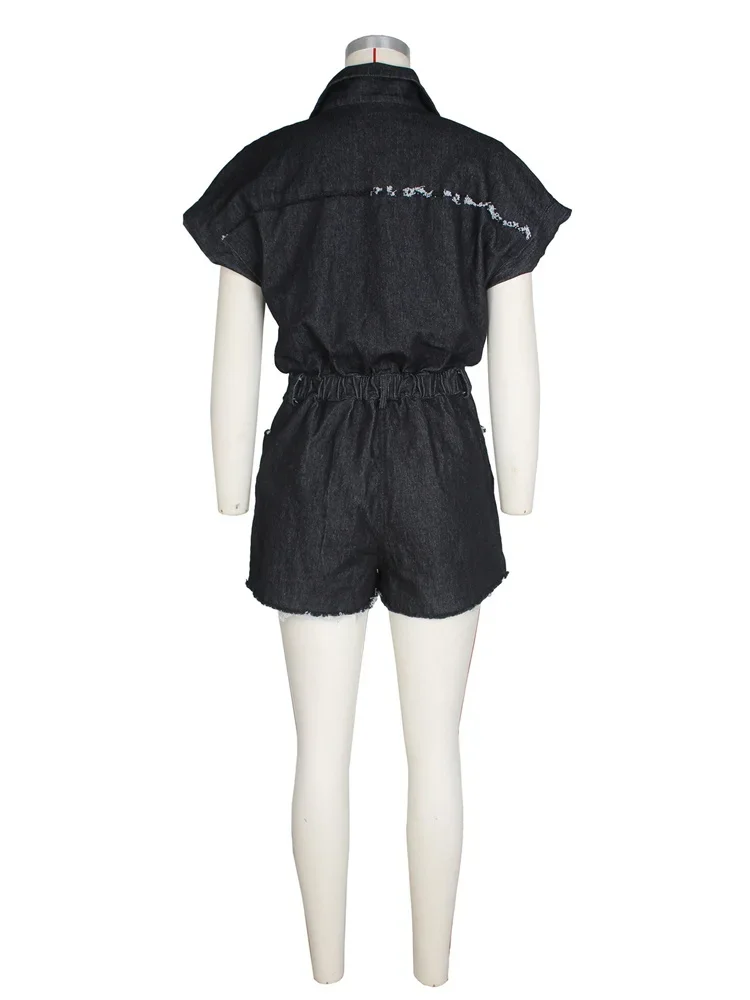 Wmstar Vrouwen Denim Jumpsuit Casual Solid Fashion Button Stretch Shorts Streetwear Speelpakjes Romper Groothandel Dropshipping 2024