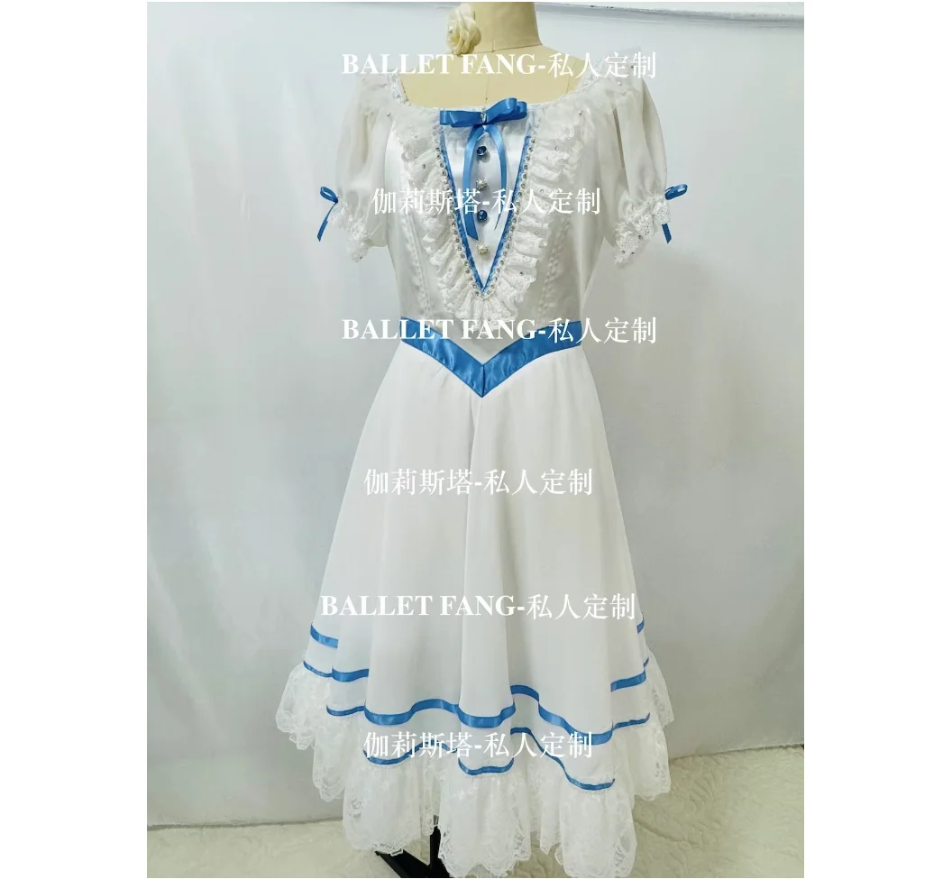 Tutù da ballo privato personalizzato in pizzo bianco azzurro ricamato con gonna lunga con diamanti