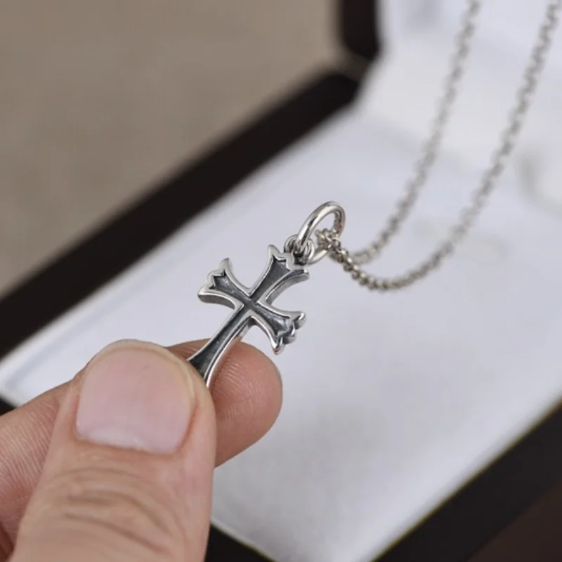 S925 Sterling Silver Retro Simple Design Cross Pendant For Man Woman Real Silver Christ Jesus Cross Pendant Jewelry Best Gift
