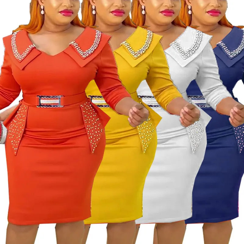 

Summer African Dresses For Women 2023 Luxury Beading Sexy Slit High Waist Bodycon Tunics Mini Pencil Dress Femme Nigeria Clothes