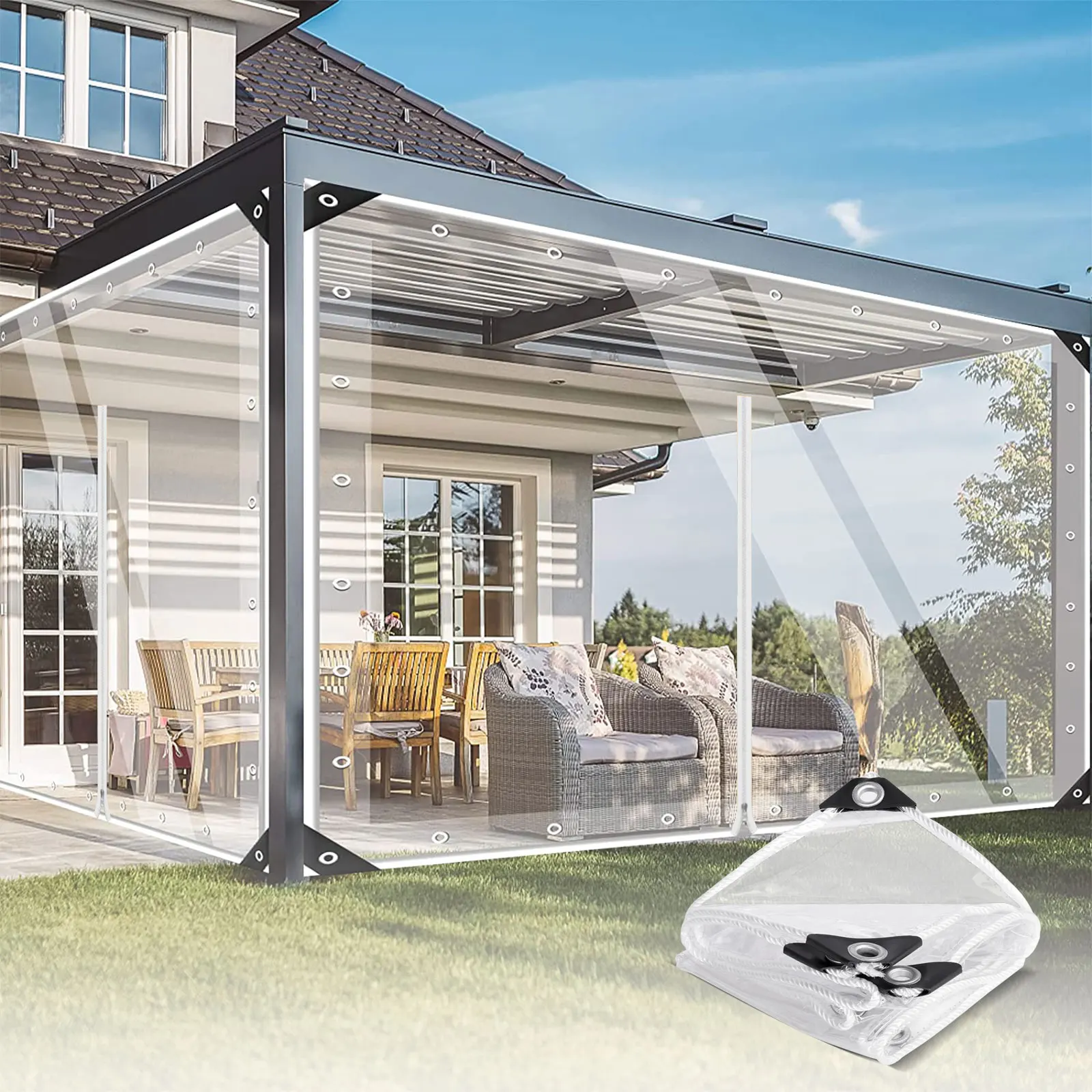 Transparente PVC-Plane, robust, mit Reißverschluss, wasserdicht, winddicht, reißfest, für Gewächshaus, Terrasse, Garten, Garage, Hühnerstall – Detail 6