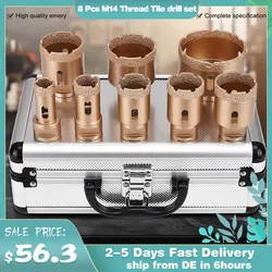 8 Pcs Dry Drill M14 Thread Brazing Hole Saw Set Diamond Core Bit Set   Porcelain Tiles Crowns Granite Marble vitrified tile Dril