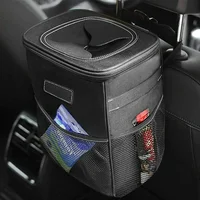 Bote de basura para automóvil de 2 galones con tapa ​ ​   – Organizador de bolsillos de almacenamiento a prueba de fugas e impermeable para bolsa de basura de coche/SUV/camión
