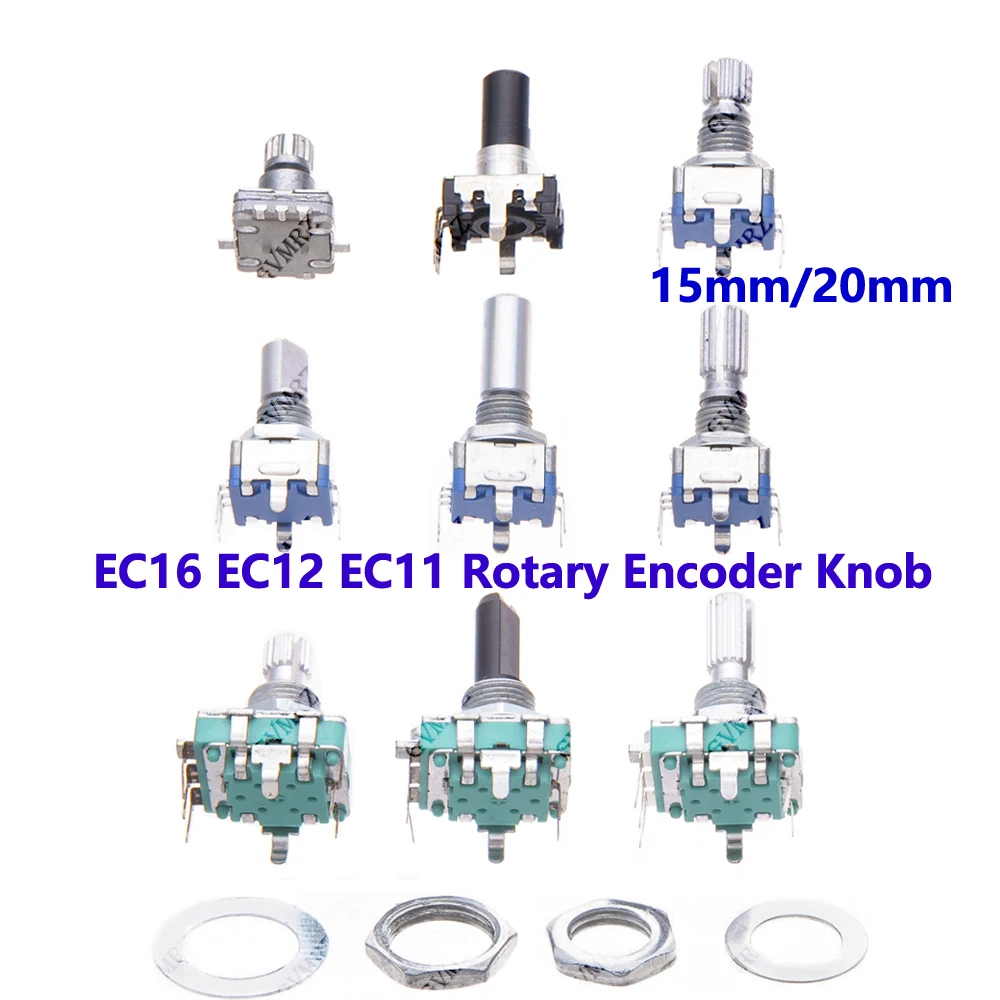 

5PCS EC16 EC12 EC11 Rotary Encoder Knob Set 15mm/20mm with Nut Washer Half Shaft Plum Shaft DIY Electronics Parts